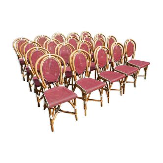 Lot de 21 chaises bistrot terrasse type parisienne en rotin et toile