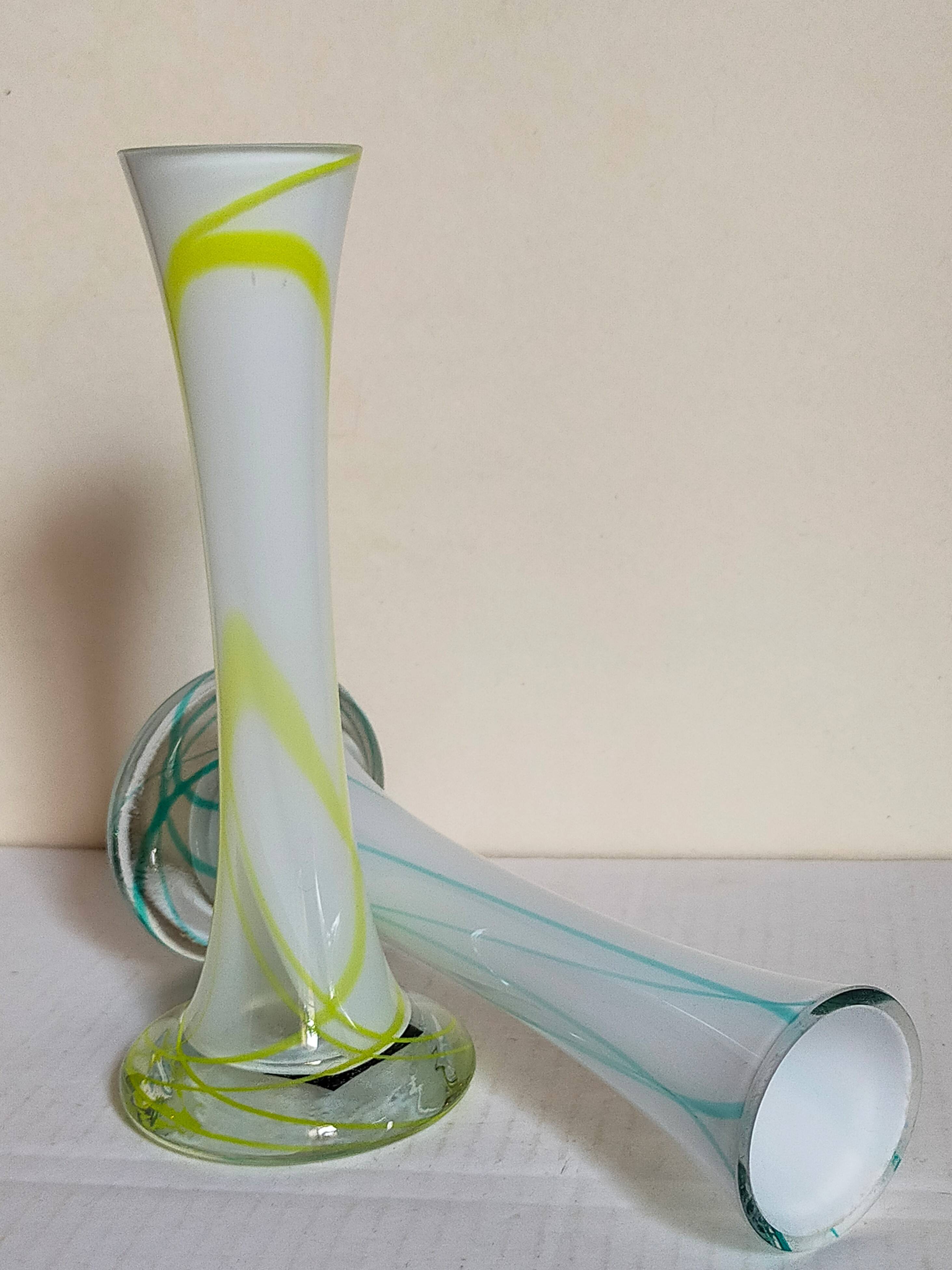 Duo of makora blown glass soliflores (krosno, poland) 1970s