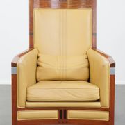 Art Deco armchair in yellow leather with high back
