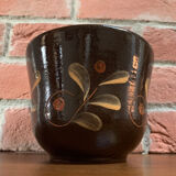 Dark Brown East German Planter with Floral Motif in the Style of Khokhloma