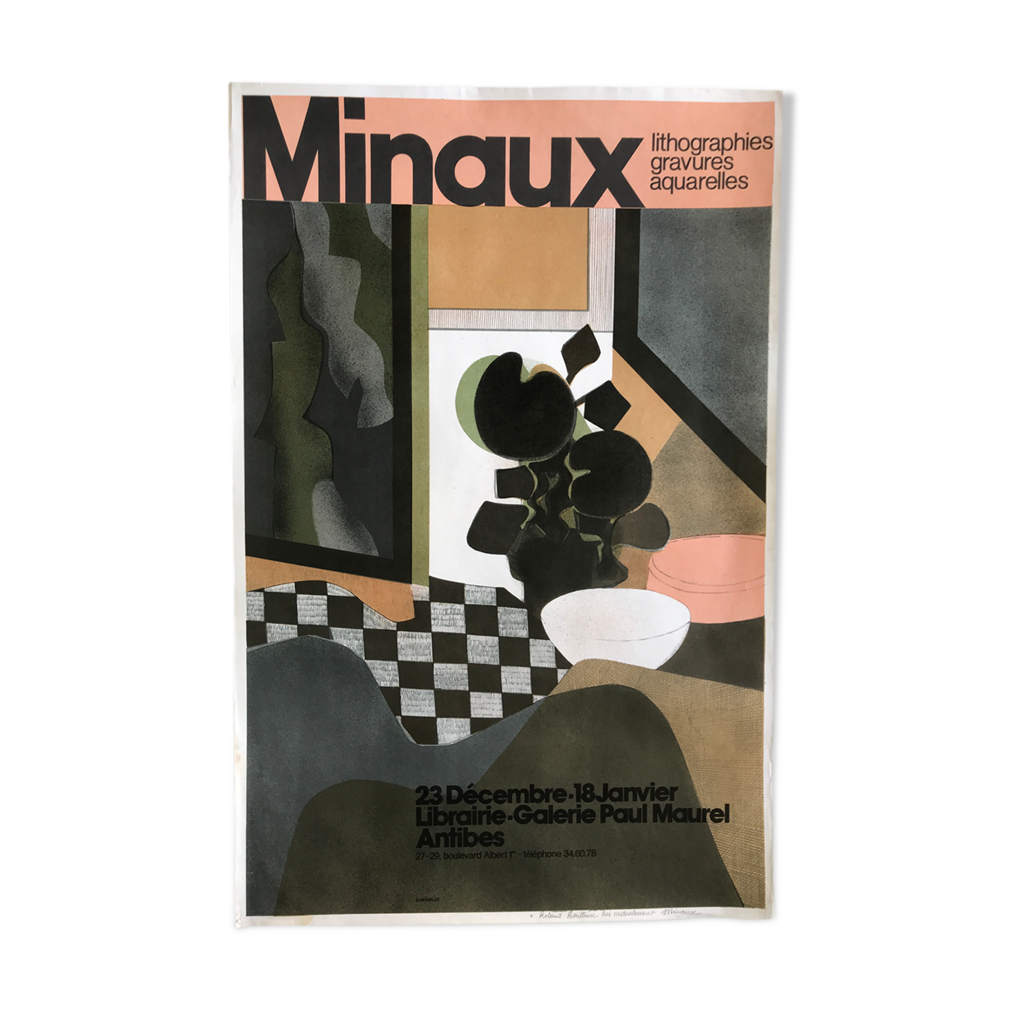 Original poster signed and dedicated by André MINAUX, Galerie Paul Maurel, 1974 Mourlot