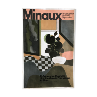 Original poster signed and dedicated by André MINAUX, Galerie Paul Maurel, 1974 Mourlot