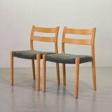 Niels Otto Moller Dining Chairs Model 84 Solid Beech Wood with Grey Velvet