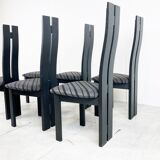 Set of 6 black wooden high back dining chairs - 1980s