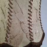 Vintage ceramic table lamp with hand-stitched leather shade, 1980s.