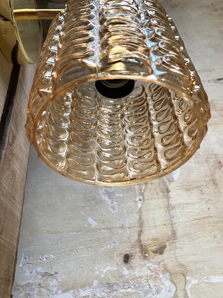 Brass and striated glass wall lamp