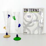 Pair of Postmodern Transparent Wine Glasses with Colored Details, Italy 1980s