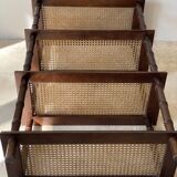 Vintage wooden shelf with cane, colonial style, 4 levels.