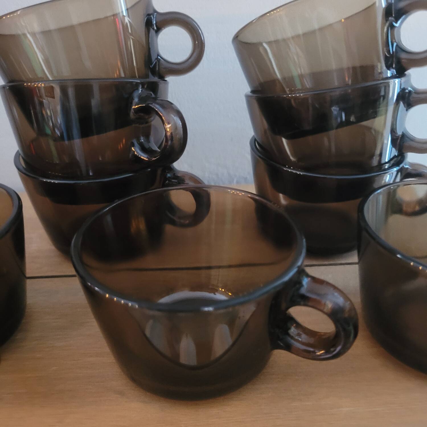 Set of 9 smoked glass cups — Vereco France, 1970s