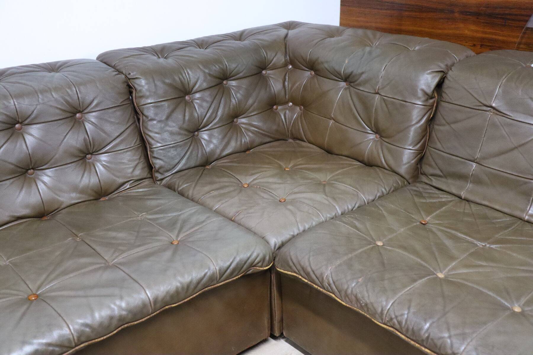 Vintage modular patchwork leather sofa, 1970s
