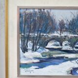 Gideon isaksson (1911-1980), scandinavian modern landscape, 1960s, oil on panel, framed