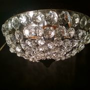 Lustre doré à Pampilles en cristal, plafonnier montgolfière XXème