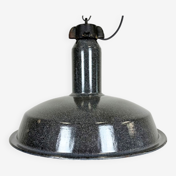 Large Industrial Grey Enamel Factory Lamp with Cast Iron Top, 1960s