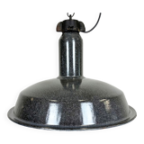 Large Industrial Grey Enamel Factory Lamp with Cast Iron Top, 1960s