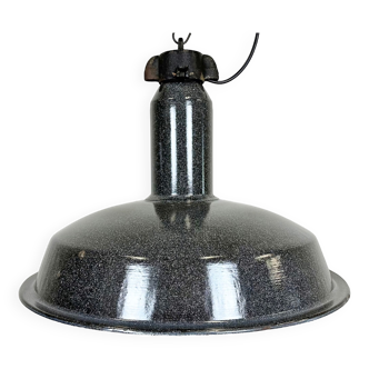 Large Industrial Grey Enamel Factory Lamp with Cast Iron Top, 1960s