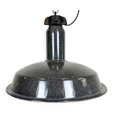 Large Industrial Grey Enamel Factory Lamp with Cast Iron Top, 1960s