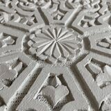 Oriental tea table or pedestal table forming a side table in solid carved and white lacquered wood
