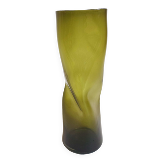 Vase vert fumé forme déstructurée années 70 hauteur 38,5 cm