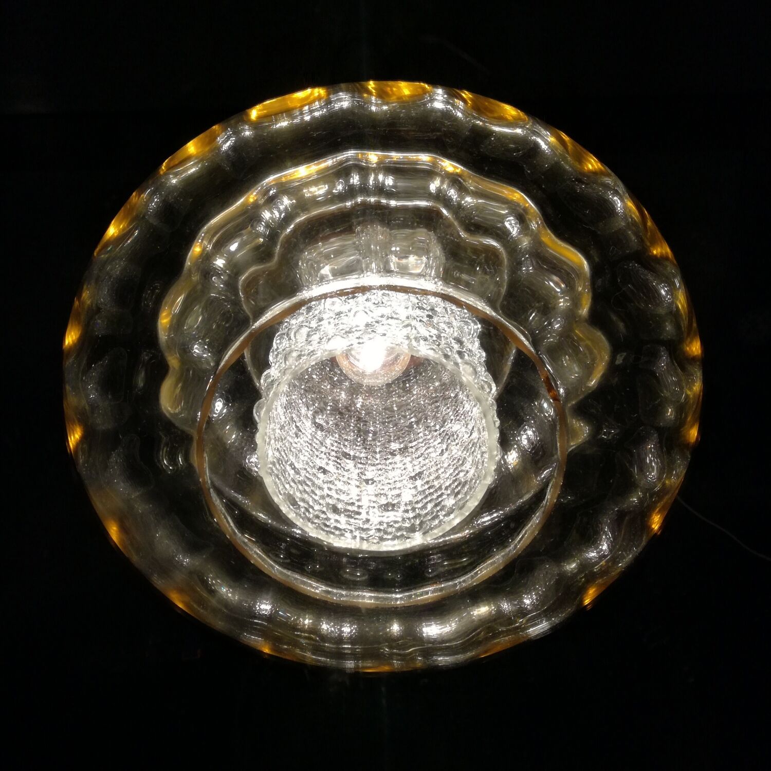 Scandinavian jellyfish pendant lamp in glass and wood 1970