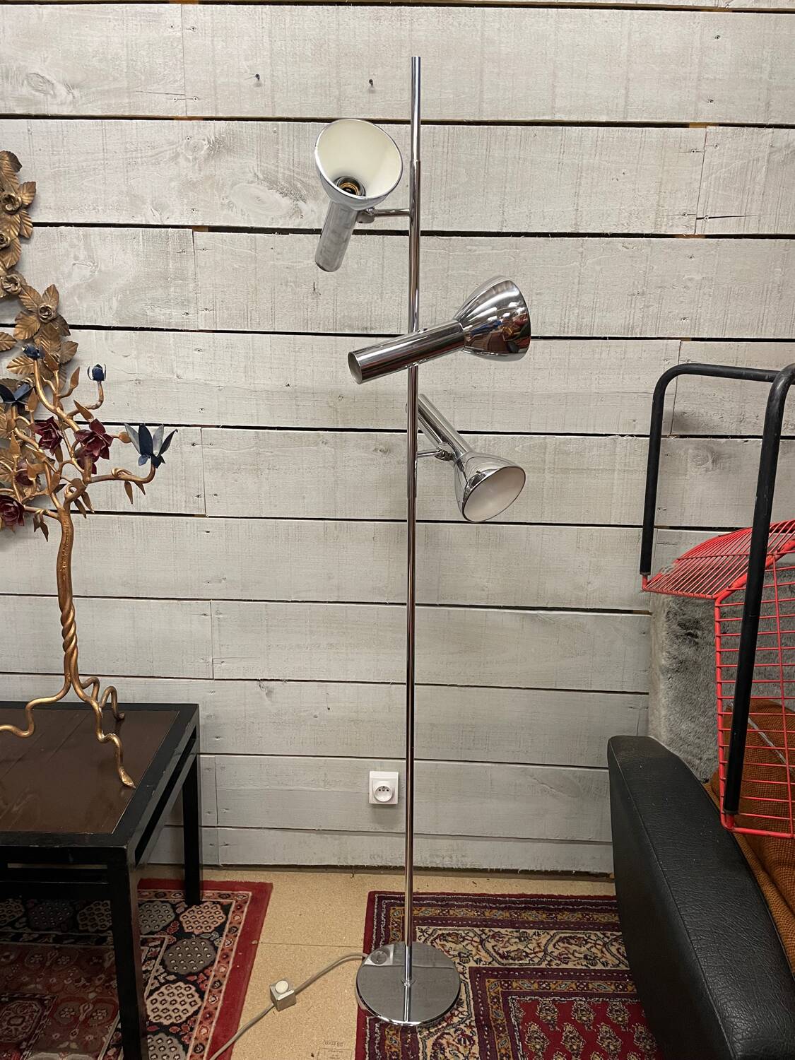 Lampadaire chromé 3 spot vintage design 70