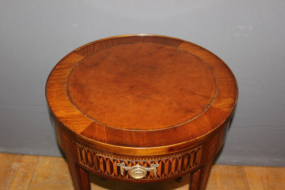Louis xvi style hot water bottle table in marquetry around 1900