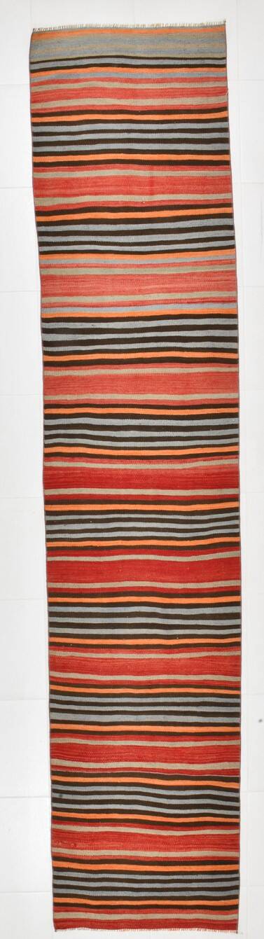 Runner Vintage Rayé – Tapis Kilim Graphique Tissé Main, 77x360 Cm