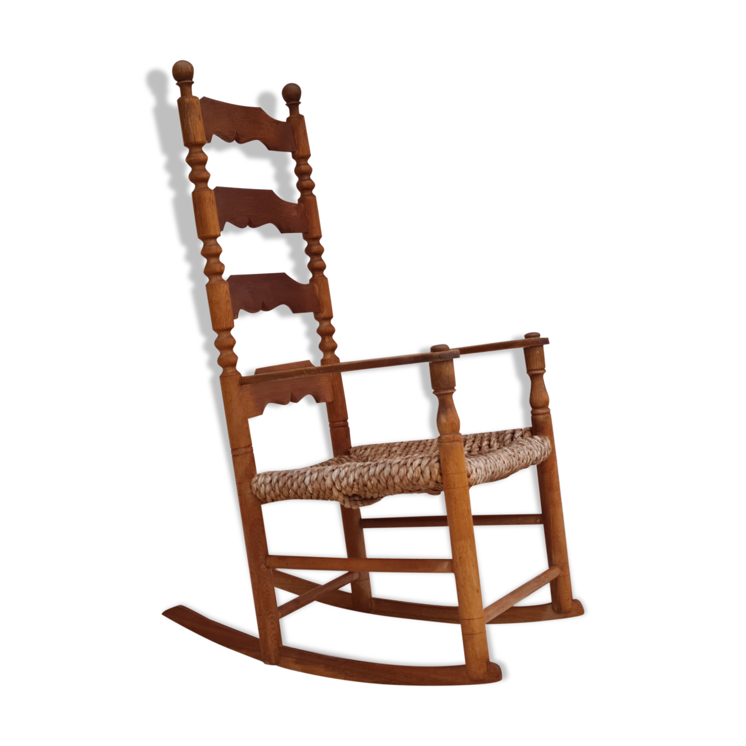 Rocking-chair, oak wood, natural fiber