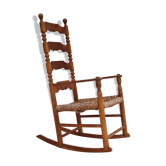 Rocking-chair, bois de chêne, fibre naturelle