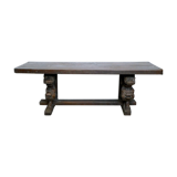 Gothic bench made of solid wood, heads of carved grotesques