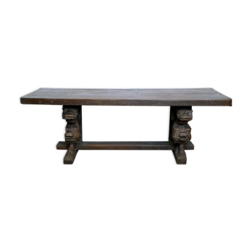 Banc gothique en bois massif têtes de grotesques sculptés