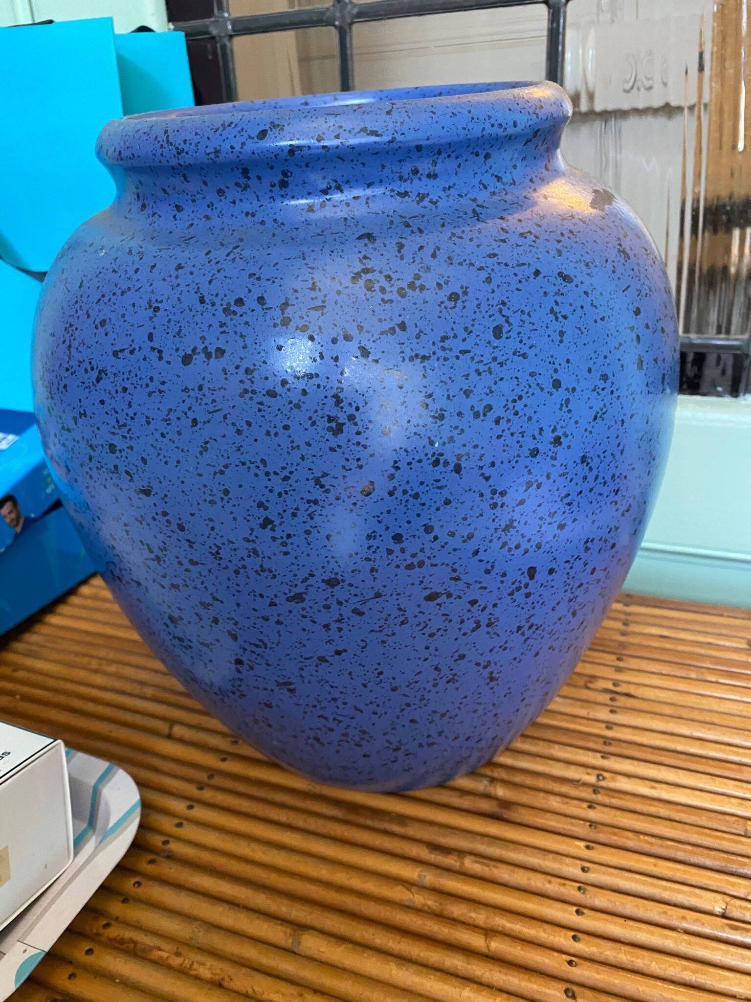 Large speckled blue ceramic vase