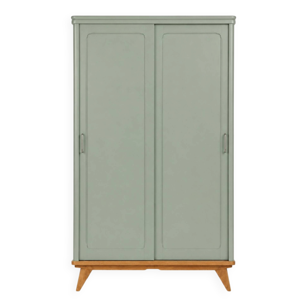 Armoire parisienne penderie 1960 vert grisé rénovée