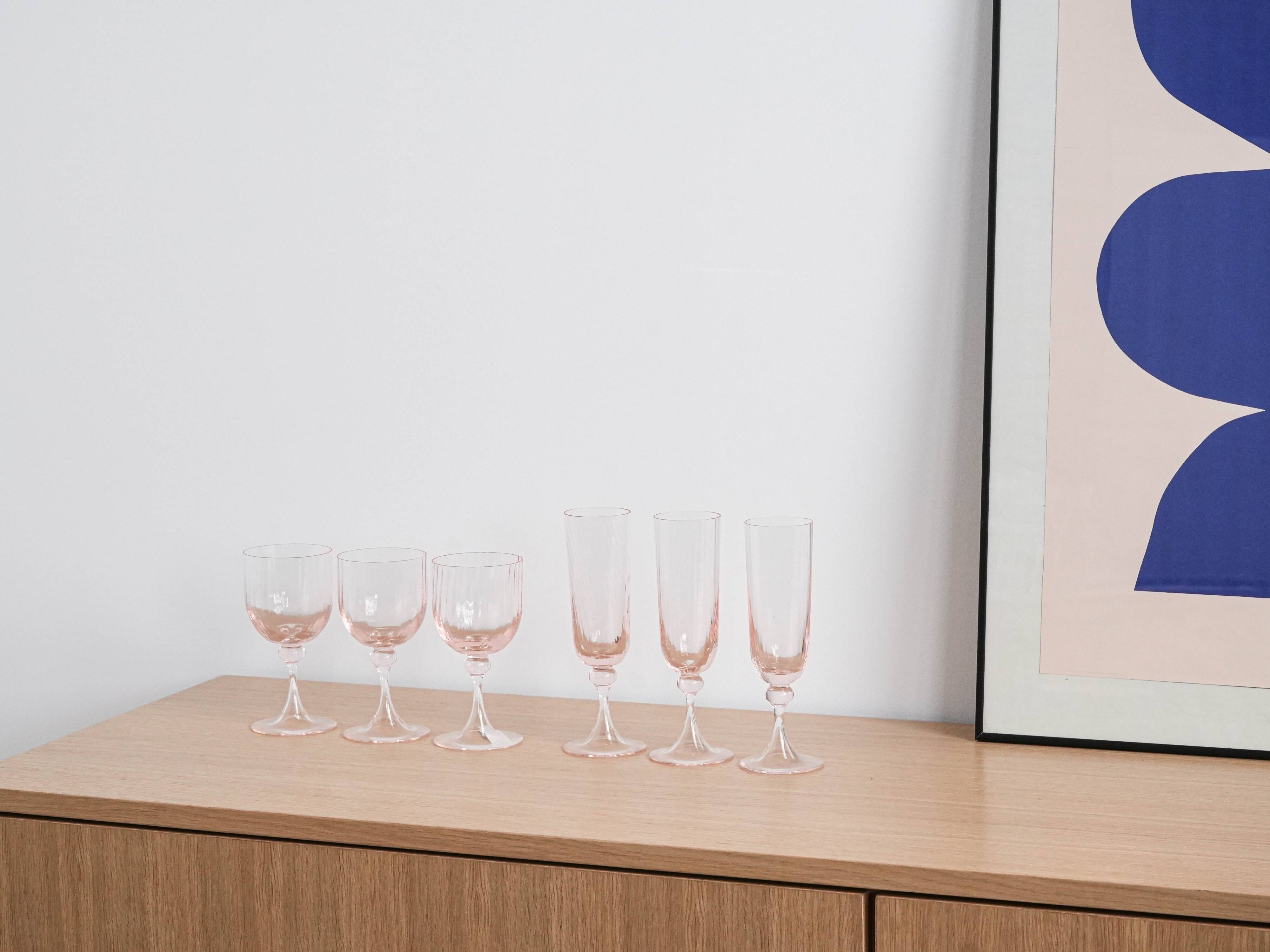 Set of pink glasses, French design, 1970s, made in France