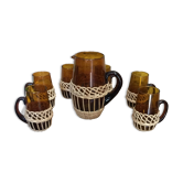Service a orangeade verre marron et osier