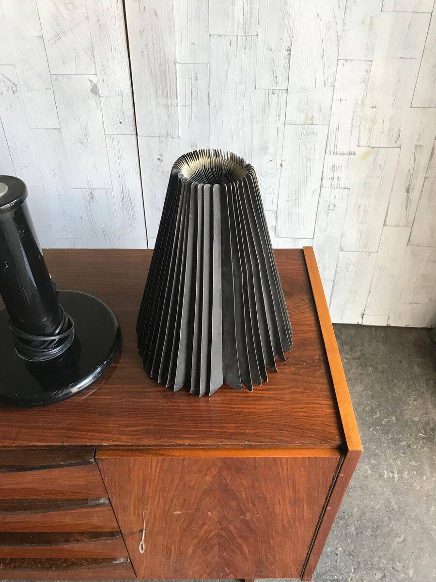 Black metal desk lamp with paper shade in Mid-Century style - 1950s, Czech Republic