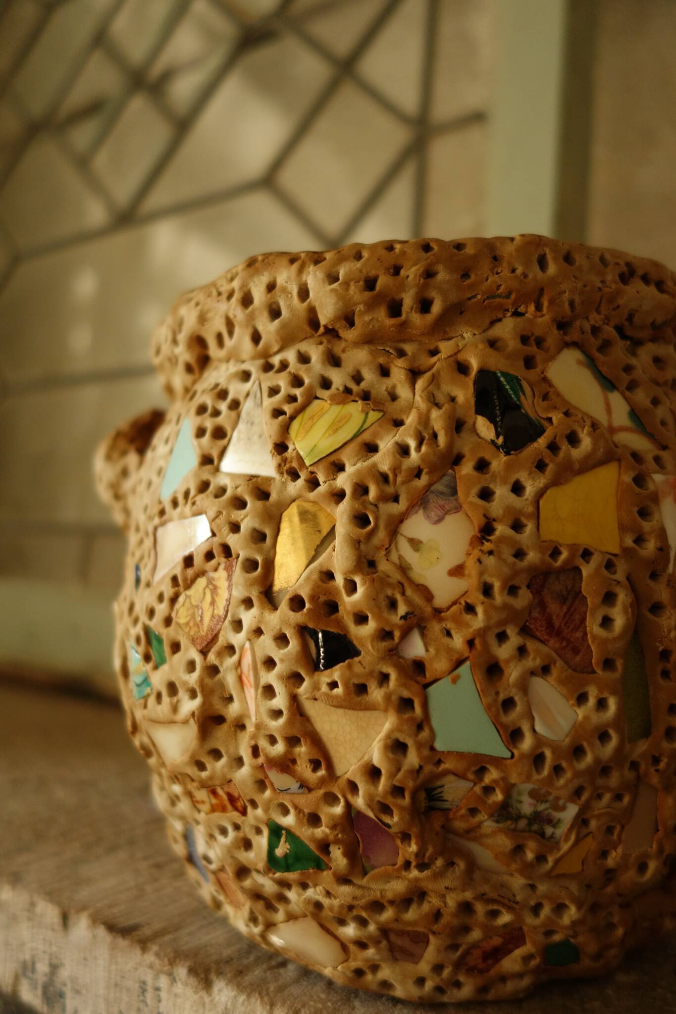 French Folk Art Mosaic Vase Pique Assiette