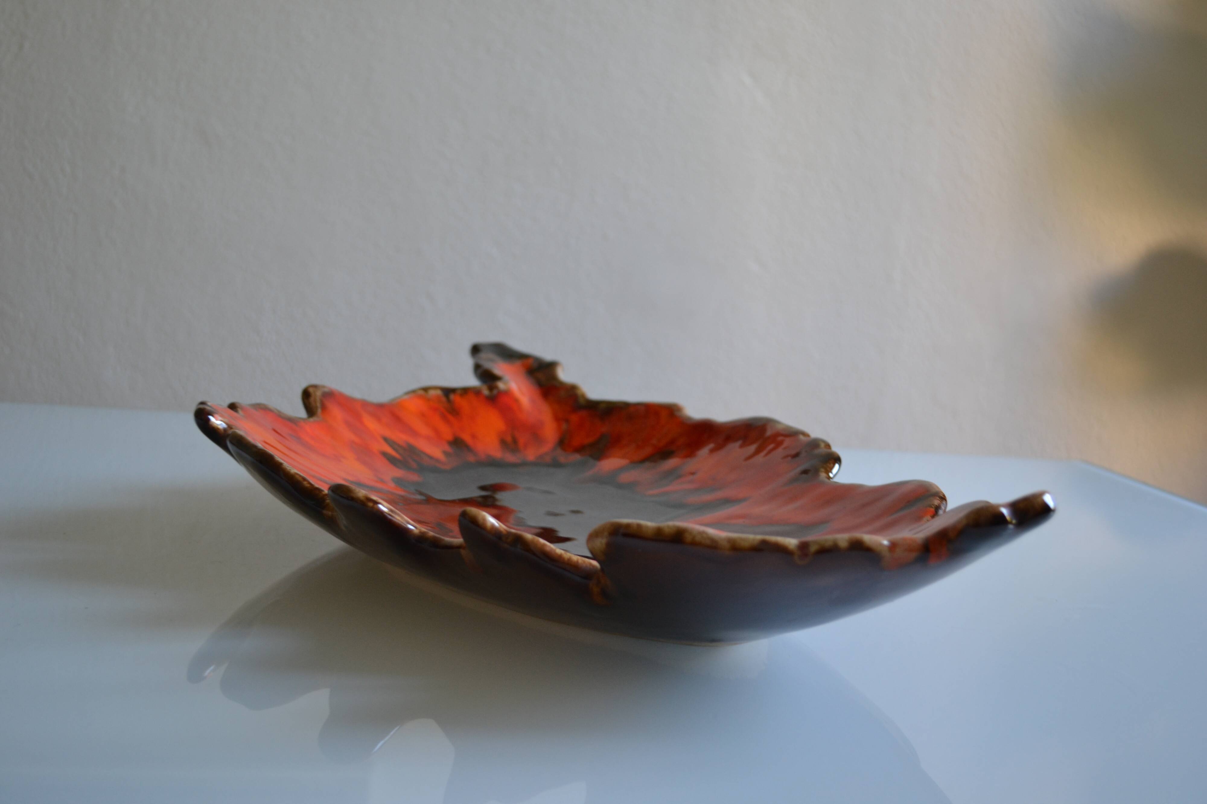 Large ceramic bowl in the shape of Corsica, orange and brown, vintage 70s