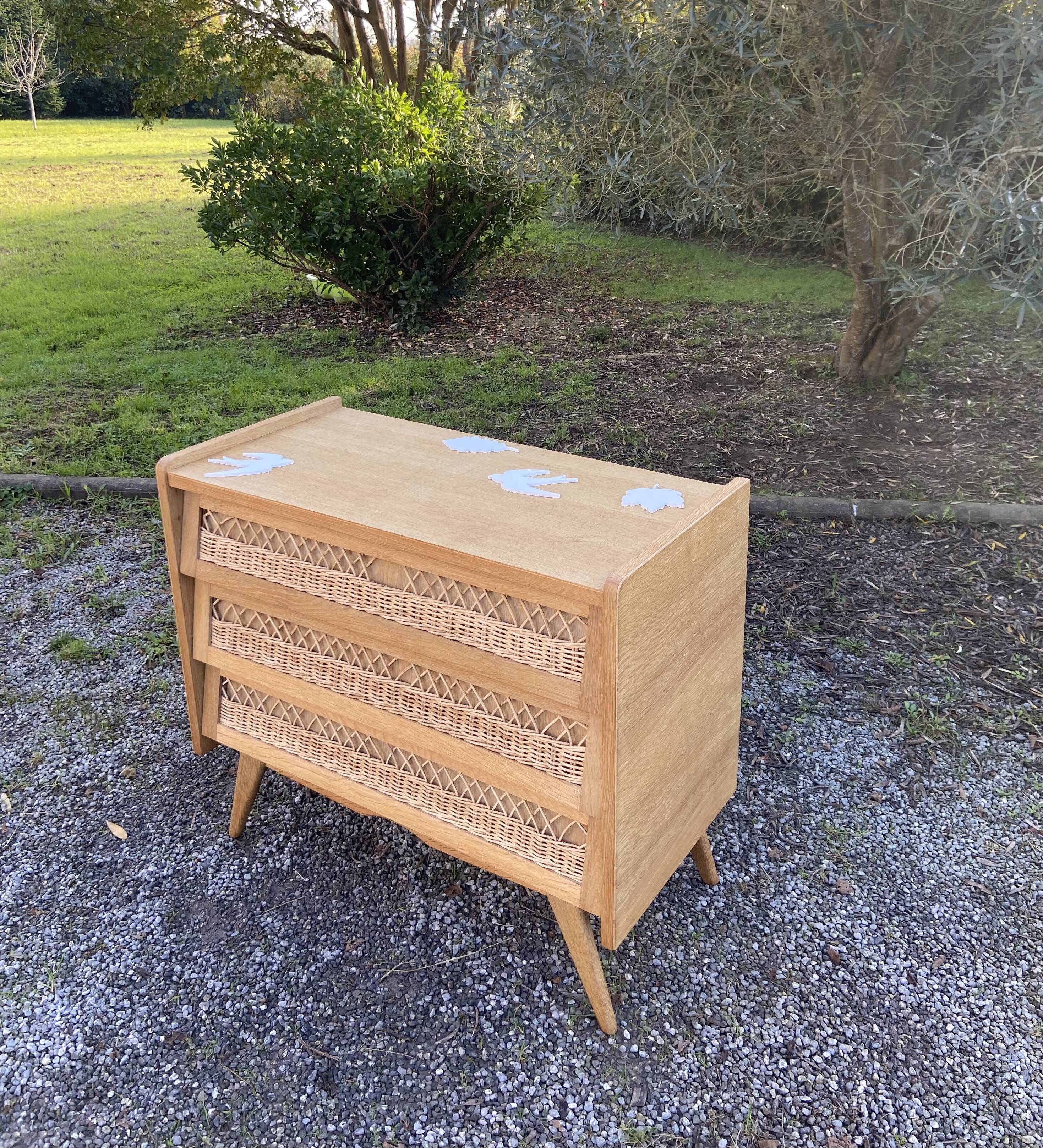 Commode vintage bois rotin