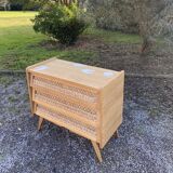 Commode vintage bois rotin