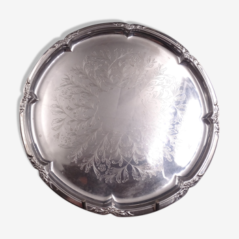 Silver metal tray with a flower decoration - circa 1950