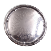 Silver metal tray with a flower decoration - circa 1950