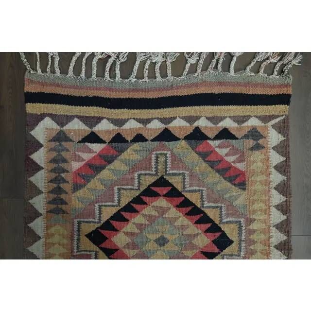 1970s Vintage Turkish Oushak Handmade Wool Cotton Purple Runner Rug 100x326