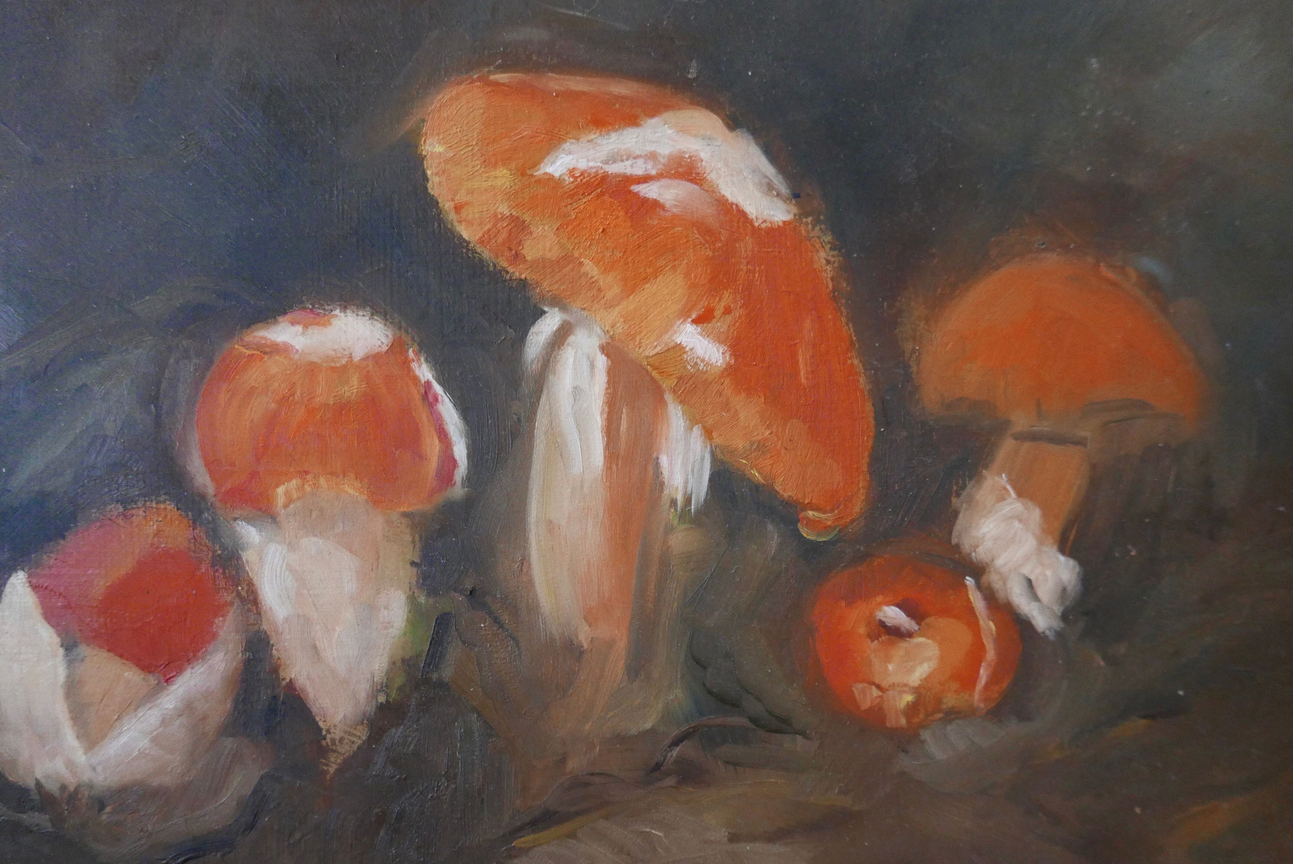 Painting, still life painting with mushrooms, 70s