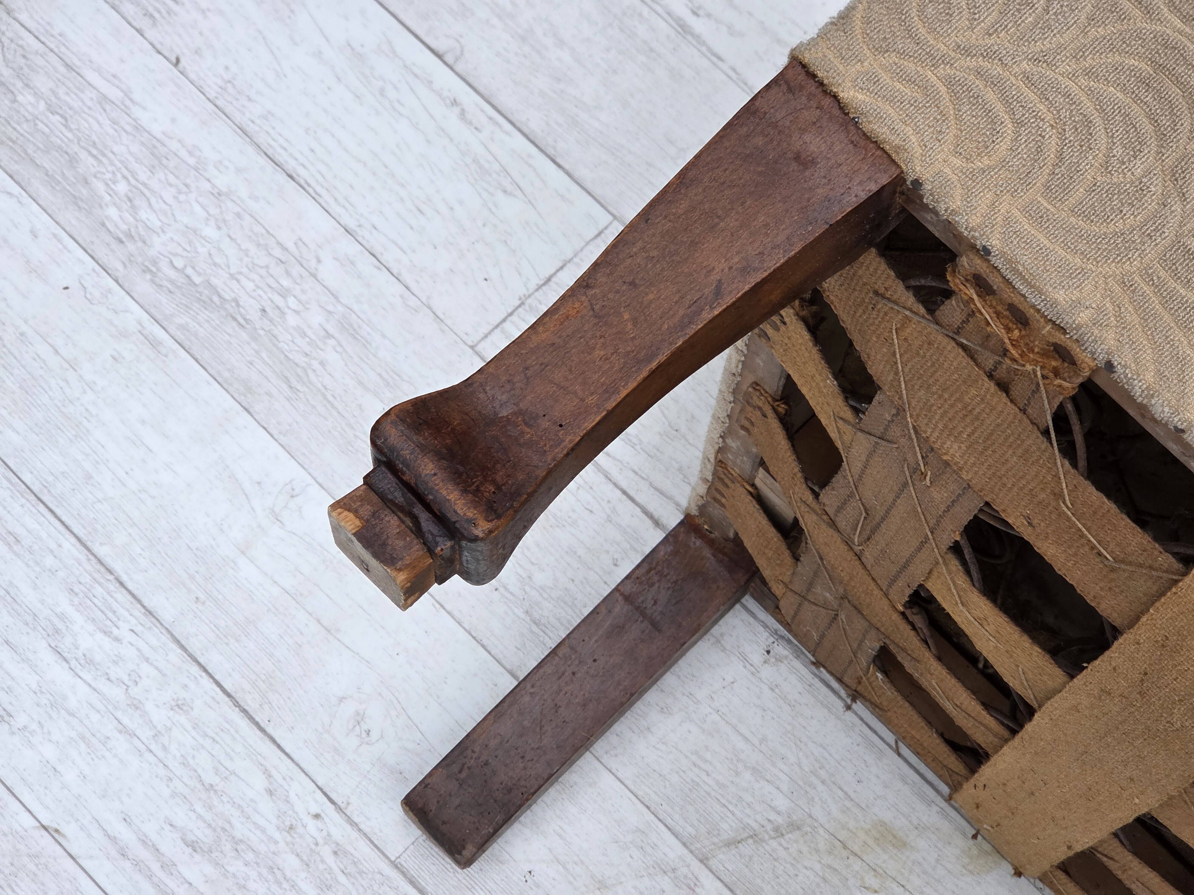 Canapé-lit danois des années 1950, laine d'ameublement rouge/beige, pieds en bois de frêne.