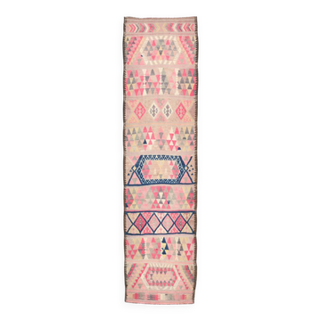 Pink & Navy Blue. Turkish Runner Rug, 90x350Cm