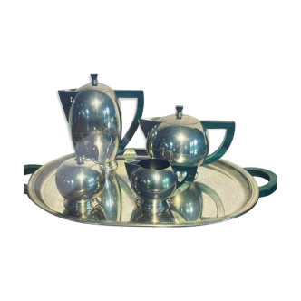 Tea service and coffee art deco handmade, solid tin and malachite