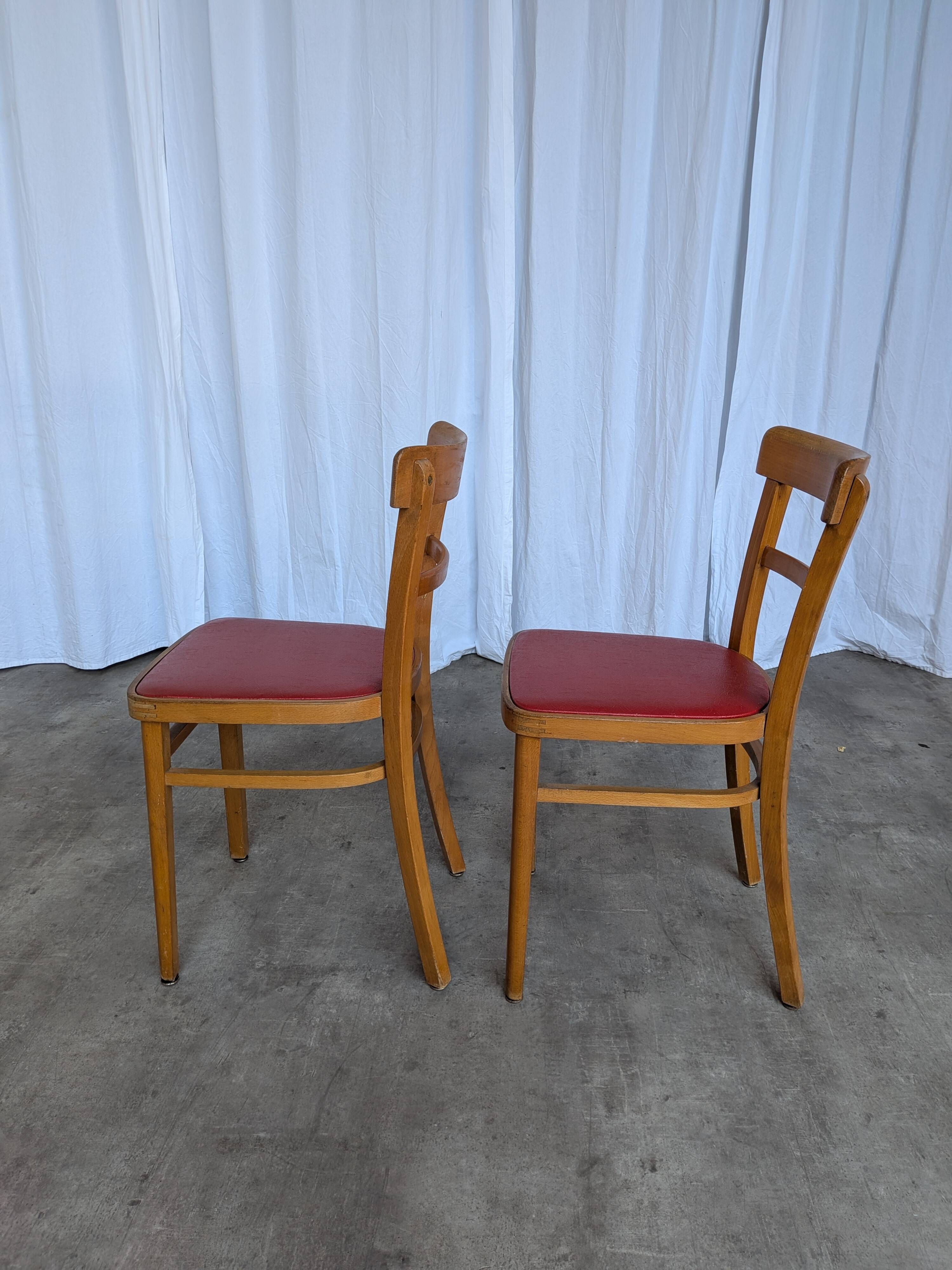 Vintage Wooden Dining Chair: Red Leather Seat, Mid-Century Modern