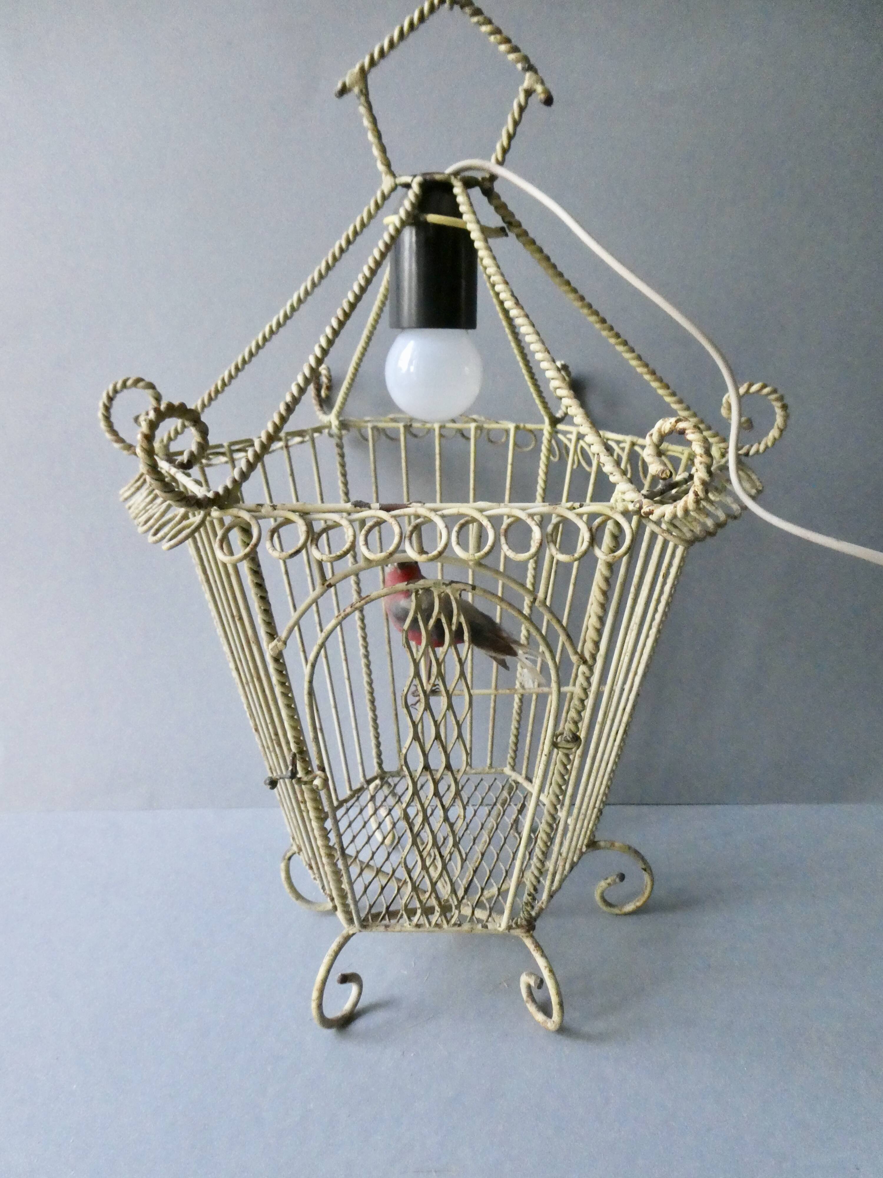 Chandelier suspension in metal, cage shape, from the 60s
