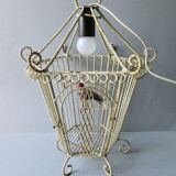 Chandelier suspension in metal, cage shape, from the 60s