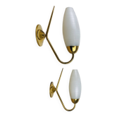 Pair of opaline brass wall lights from the 50s, Arlus, Lunel